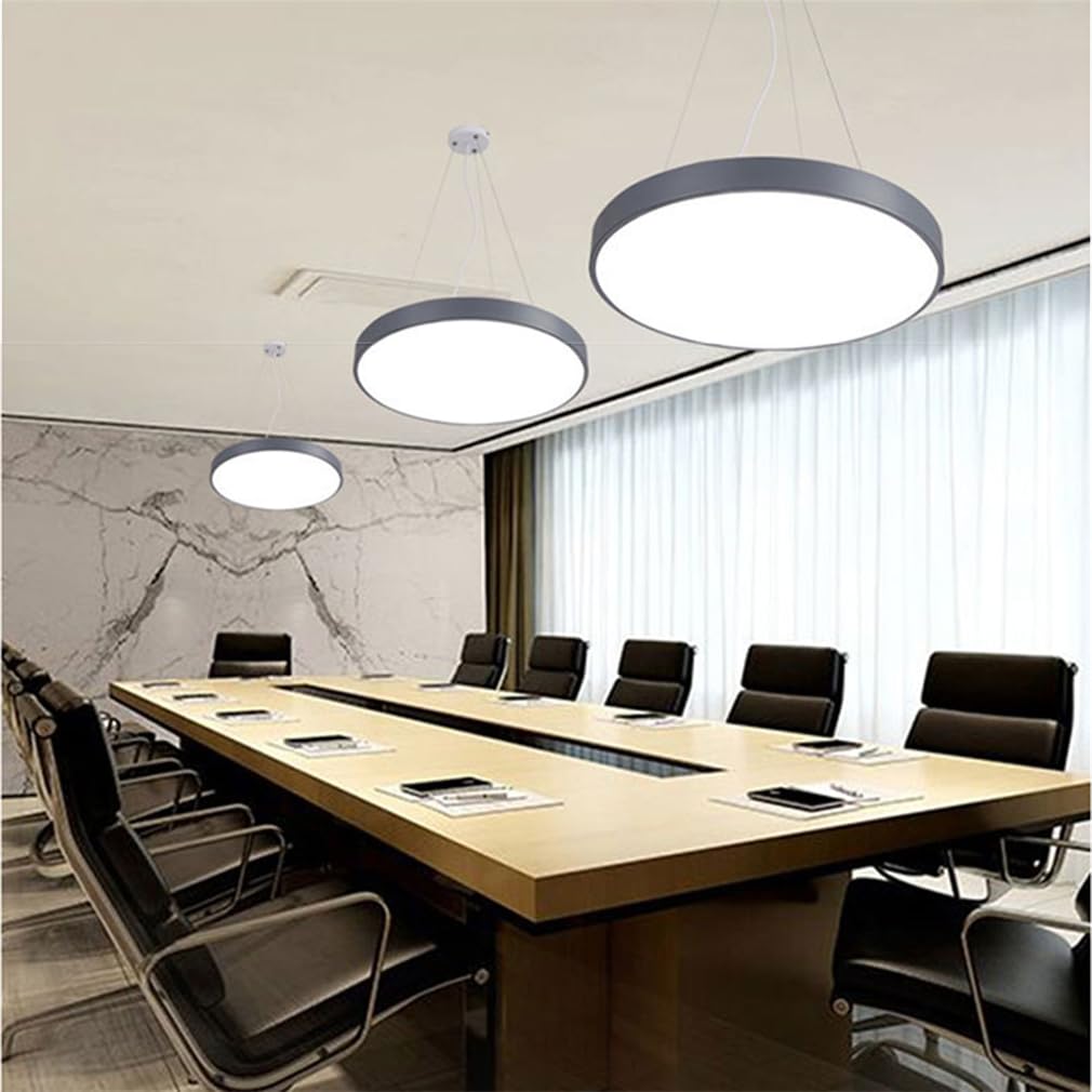 Szara liniowa lampa wisząca LED, nowoczesny styl, bardzo cienka, okrągły panel, łatwa instalacja, zimne białe światło, styl skandynawski, oświetlenie sufitowe do sali bilardowej