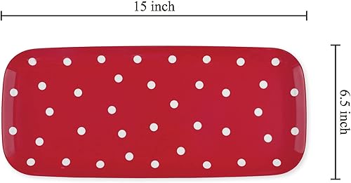 Miniatura 2 de UP ware Bandeja rectangular de melamina de 15 pulgadas, bandeja de alimentos sin BPA (lunares rojos)