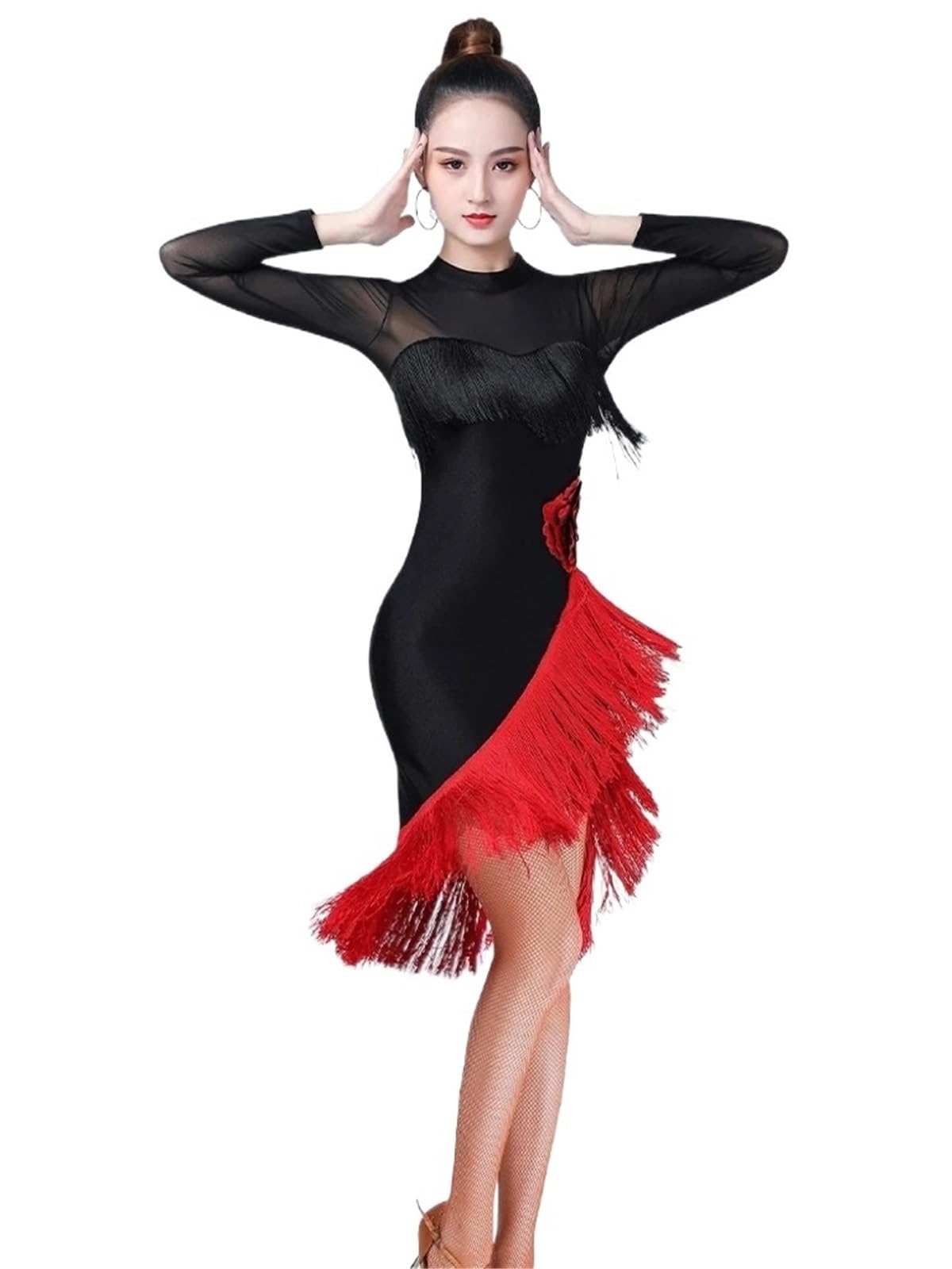 Latin Tanzkleid Langarm Kleid Frauen Kleider Quaste Dance Rock Latin Dancing Girls Kostüm Für Tanz