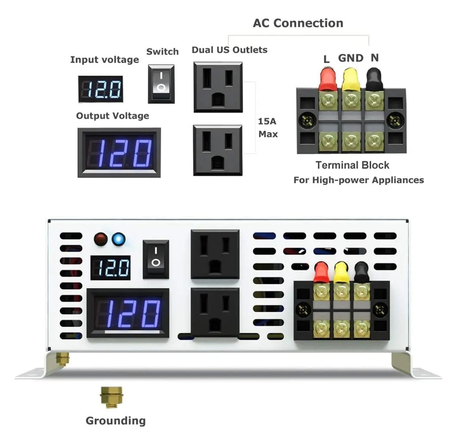 Convertidor Adaptador Convertidor Transformador Batería Eólica Panel Solar 12V/36V/48VDC 120V/240VAC Potencia Inversor Onda Sinusoidal para Pura 2KW 24V 220V inversor