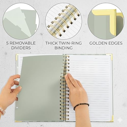 Miniatura 6 de Cuaderno estético grueso en espiral con divisores para mujer, moderno libro de notas de lino con 300 páginas forradas y pestañas, perfecto para