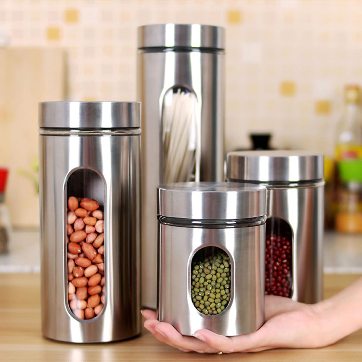 MAGICLULU Barattolo Porta Alimenti Ermetico 950ml in Vetro e Acciaio Inox