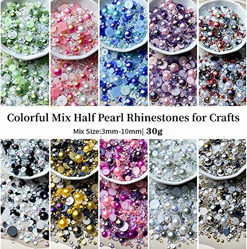 30G Half Pearl Rhinestones For Crafts Mixed Size 3Mm-10Mm Resin Rhinestone Half Round Flatback Pearl Rhinestones For Diy Nail Art Crafts Jewelry Decoration (Purple Blue Series) #TOP3