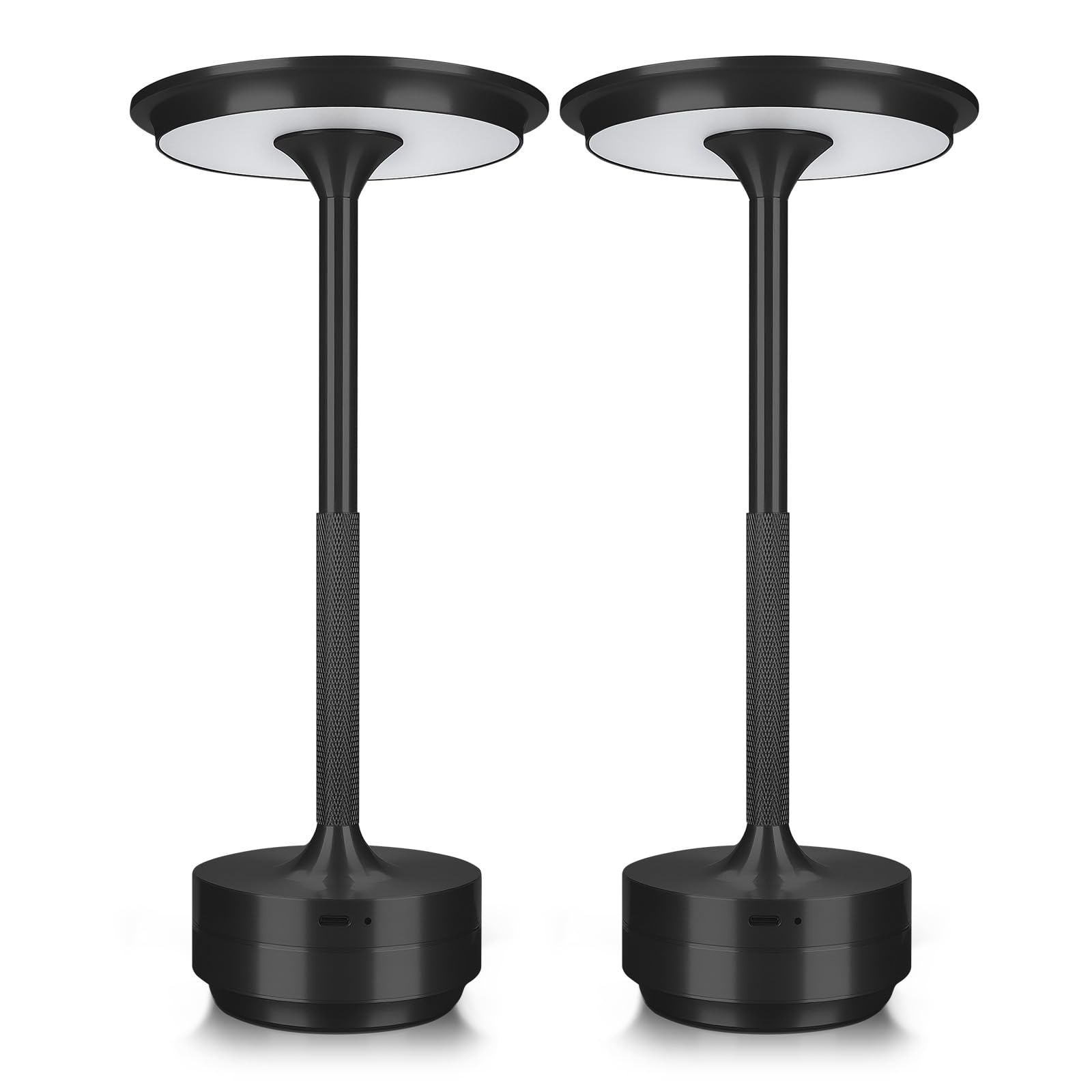 MMOBIEL Cordless Table Lamp Rechargeable Round Metal LED Lamp - Touch Control, 3-Color Dimming, USB-C Charging, 1800mAh Battery - Bedroom, Restaurant, Patio, Indoor/Outdoor – 2 Pack – Black