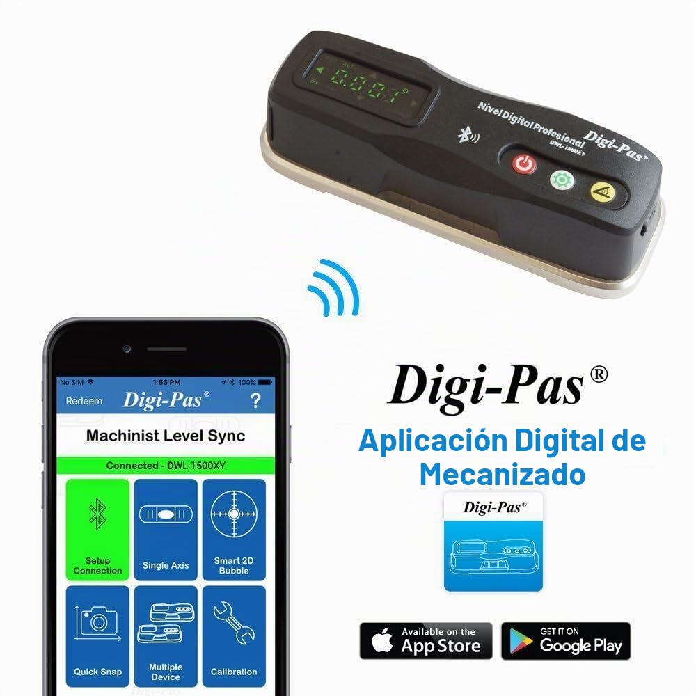 Digi-Pas - Nivel de burbuja digital de precisión de 2 ejes para ingenieros y maquinistas, 6 pulgadas, 0,020 mm/M