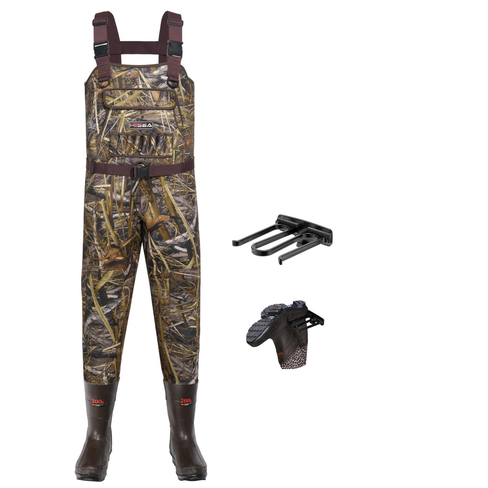 HISEA Trampolieri da uomo, impermeabili in neoprene da 4,5 mm, per pesca e caccia, con stivali, da uomo e donna | Stivali isolati in neoprene da 4,5 mm, 200 g, con gancio per stivali, per pesca e caccia alle anatre
