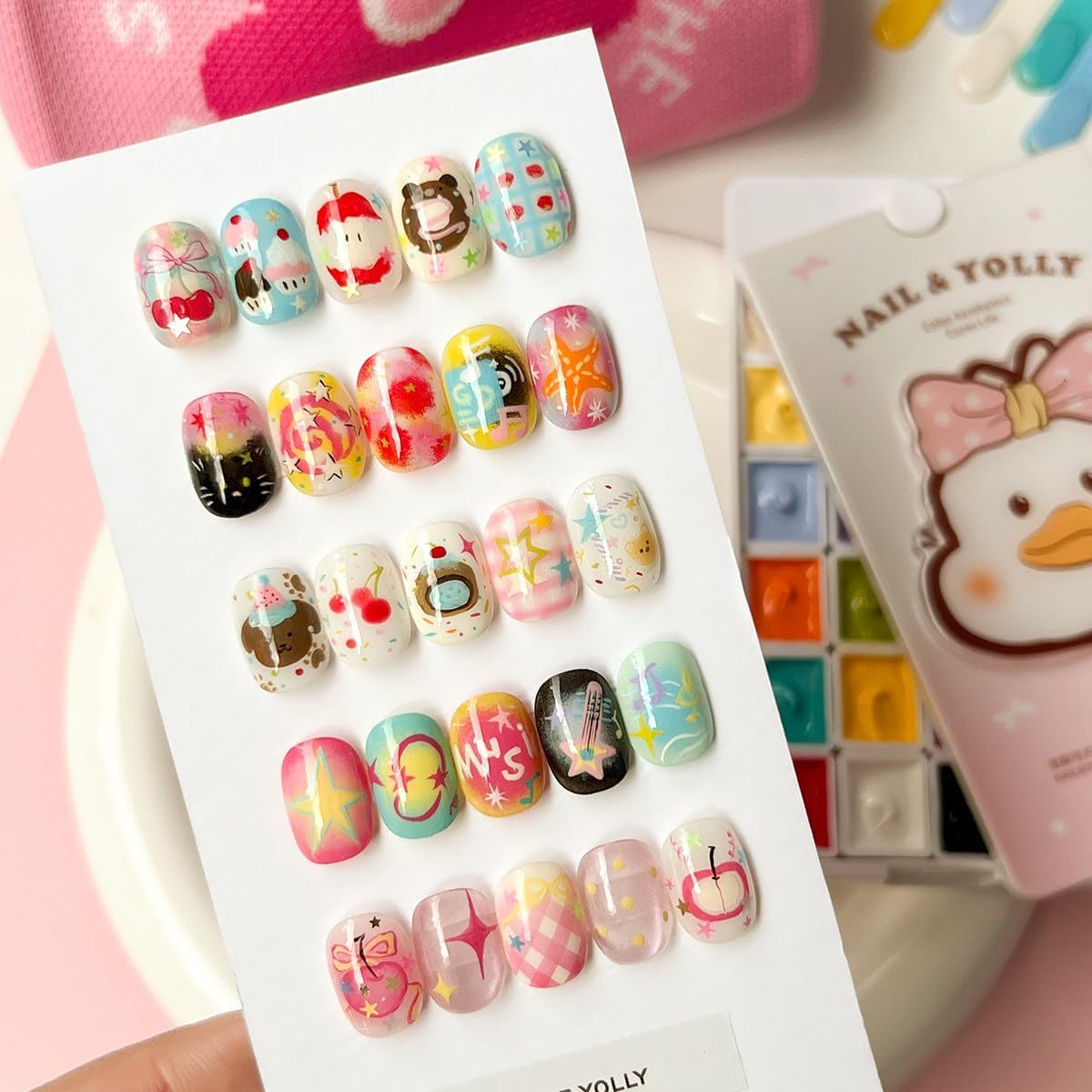NAIL & JOLLY Dopamine Neon Nail Stamper Gel Set, 18 Colors Patting Gel Polish & Tools Kit - Pat Pat Gel Polish Palette ,UV/LED Cured Gradient Blooming Manicure Kit DIY with Nail Sponges (1, D)