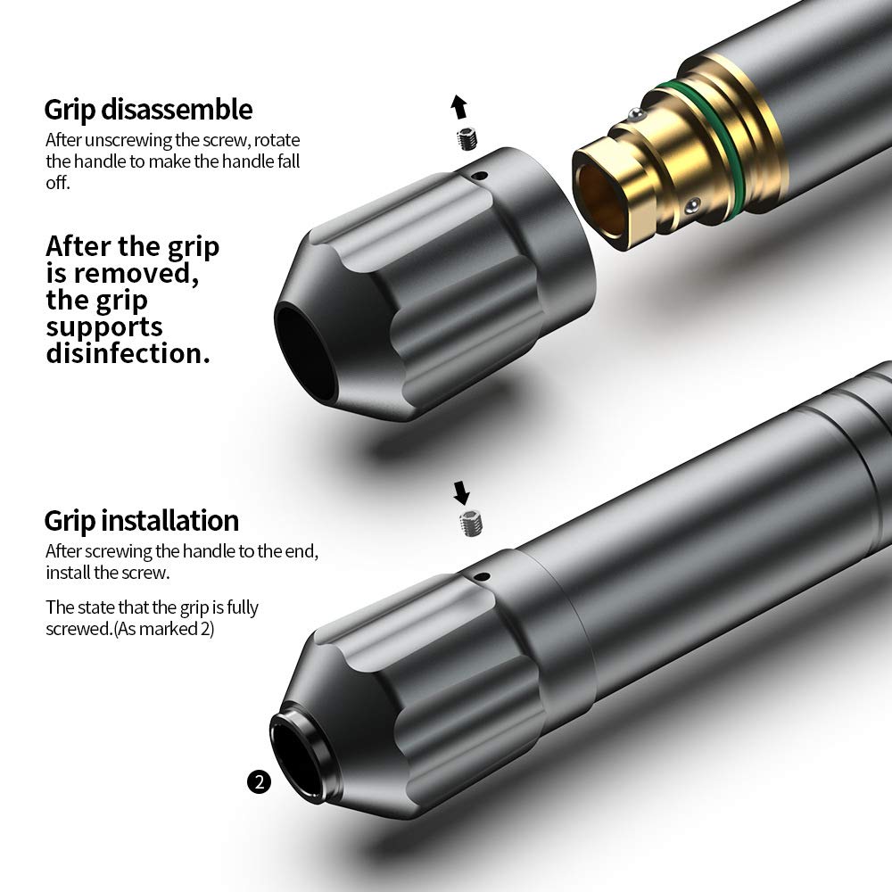 Kit penna rotativa per tatuaggi - Macchina per tatuaggi con corsa da 3,5 mm con alimentatore digitale, pedale, 10 aghi per cartucce miste e pratica,Grigio