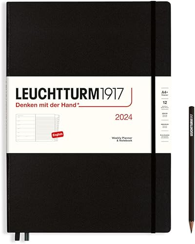 Miniatura 1 de LEUCHTTURM1917 - Agenda semanal y cuaderno 2024 con folleto extra, tapa dura, maestro (A4+), negro (1 de enero - 31 de diciembre de 2024)