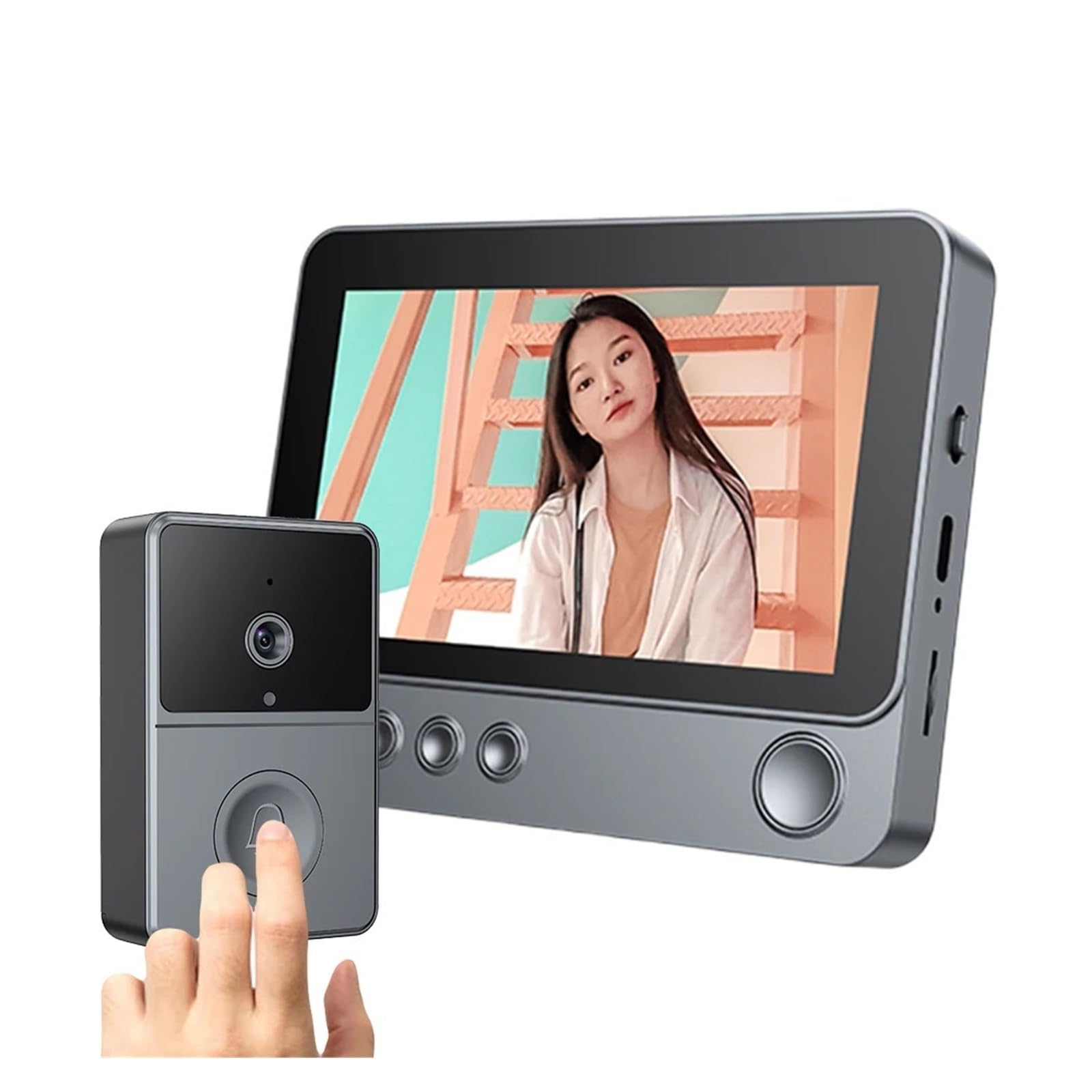 Timbre con vídeo Inteligente 2 timbres de videoportero inalámbricos,4 GHz,3 Pulgadas, intercomunicación bidireccional con cámara y Monitor oficinas y hogares
