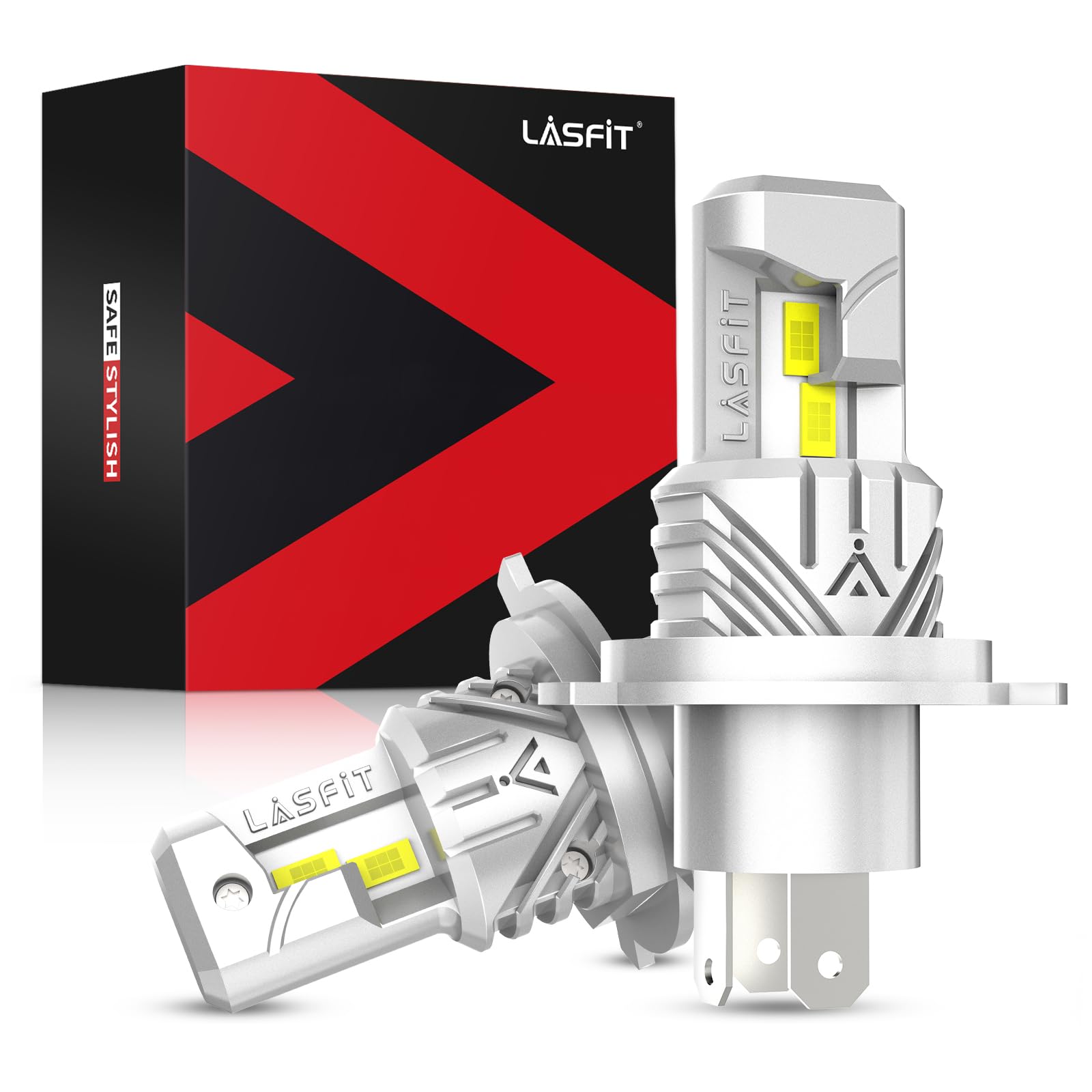 LASFIT H4/9003 LED Headlight Bulb, 600% Brighter 6000K White All-in-one HB2 Led Bulb, Mini Size, Plug and Play, Halogen Replacement, H4 Dual Beam for High Beam and Low Beam, Canbus Ready IP68