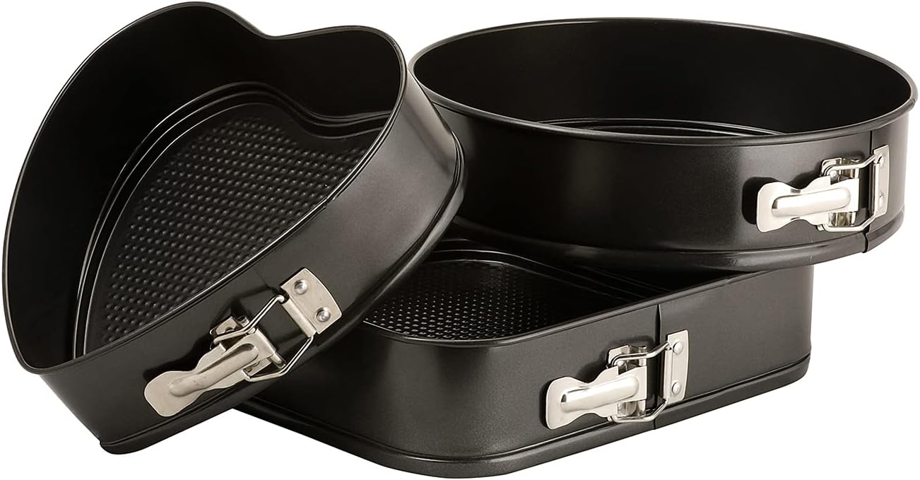 Royalford 3 Pcs Springform Set - Mini Non-Stick Cheesecake Pan, Spring-Form Rectangle Cake Pan With Removable Bottom Leak-Proof And Quick Release Latch Bakeware Round/Heart-Shaped Spring Form