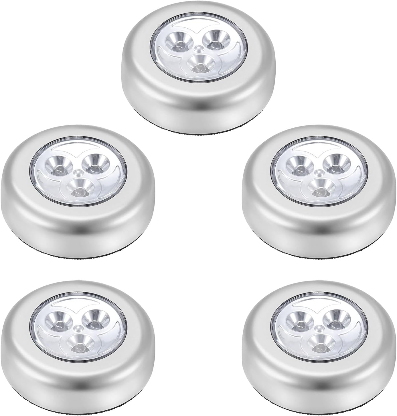5 PCS Push Lamp with 3 Lamp Beads, Tap Touch Puck Night Light for Closet, Under Cabinet, Suck Card Pack Without Battery