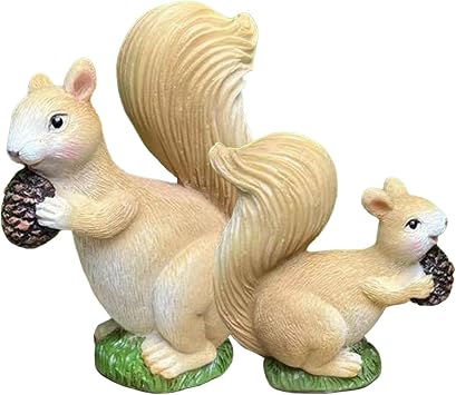 2 Pieces Squirrel Statues Fariy Garden Sculpture Squirrel Sculpture Resin Squirrel Figurines for Yard Flower Bed
