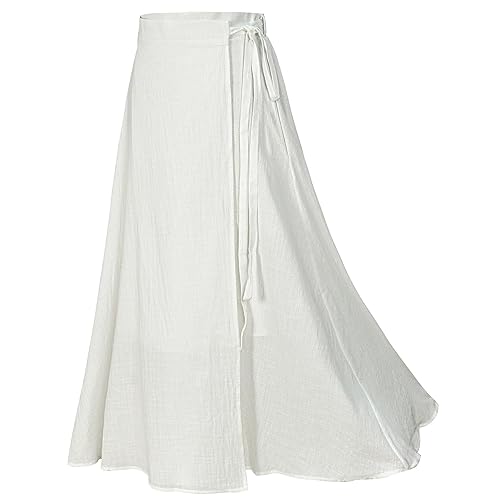 Mingyuezai Womens Wrap Skirt Ankle-Length Vintage Linen Skirts