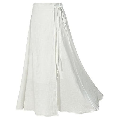 Mingyuezai Womens Wrap Skirt Ankle-Length Vintage Linen Skirts - Z2973wh - XX-Large