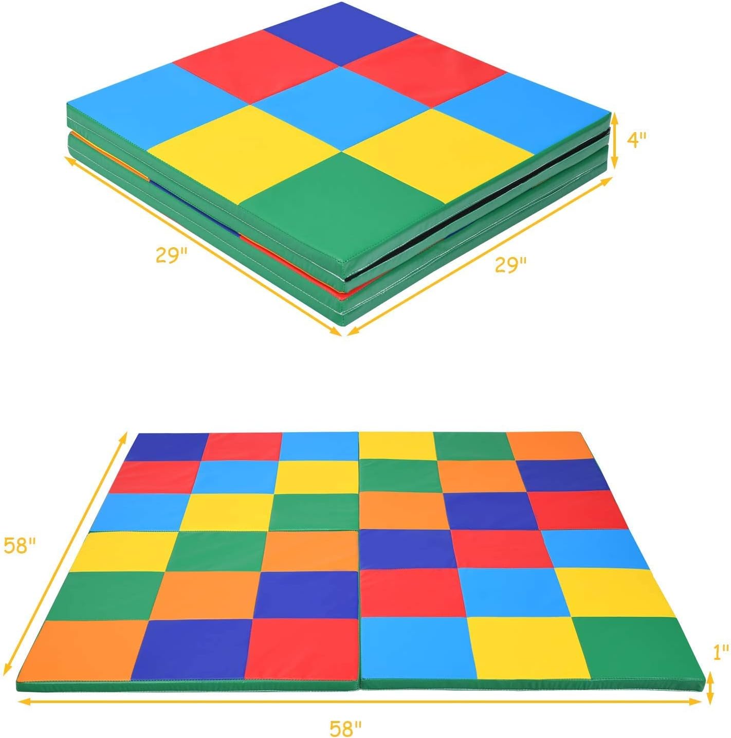 OLAKIDS Baby Foam Play Mat, Foldable 58'' x 58'' Toddler Collapsible Crawl Floor Mat, Waterproof Soft Thick Patchwork Play Mat for Kids Gym Nursery Playroom (Blue)