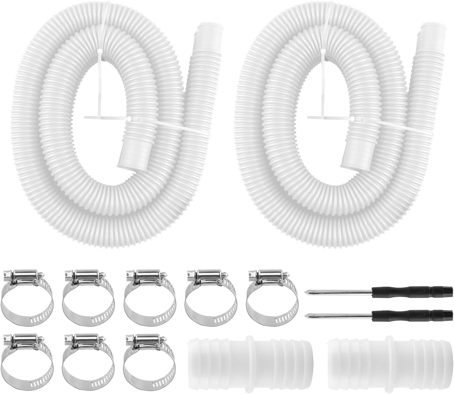 Pool Hoses for Above Ground Pools, 4 Pack 1.25 x 59 Inch Pool Filter Pump Hoses, Pools Filter Hose Accessory Pools Pump Replacement with 8 Metal Clamps and 2 Pipe Holders(COLOR:White)