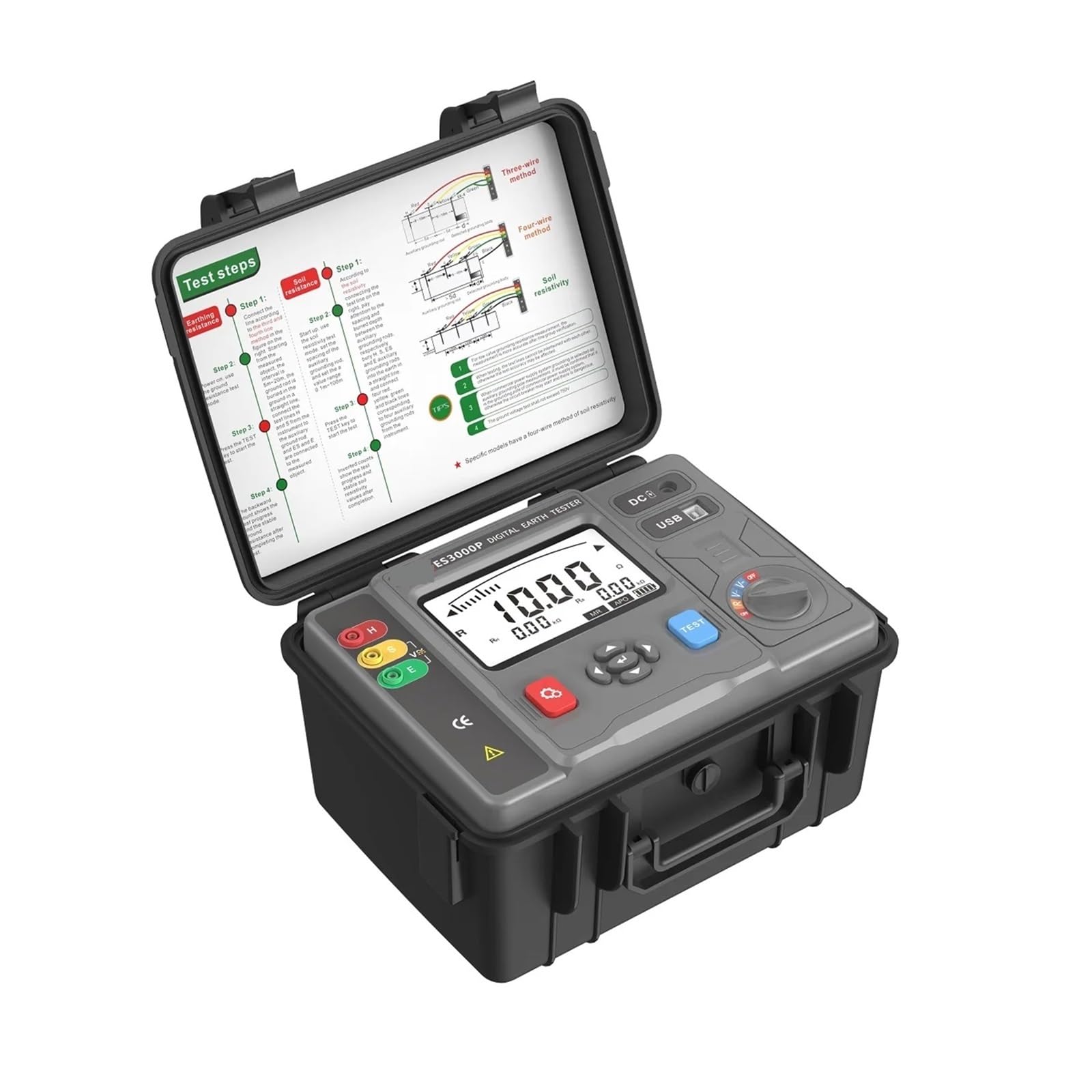 Tester Uziemienia ES3000P ES3001P ES3002E Wielofunkcyjny tester rezystancji uziemienia Rezystancja 0-200,0 kΩ Rezystywność gleby Napięcie AC DC 1000 V(ES3000P 20kohm)