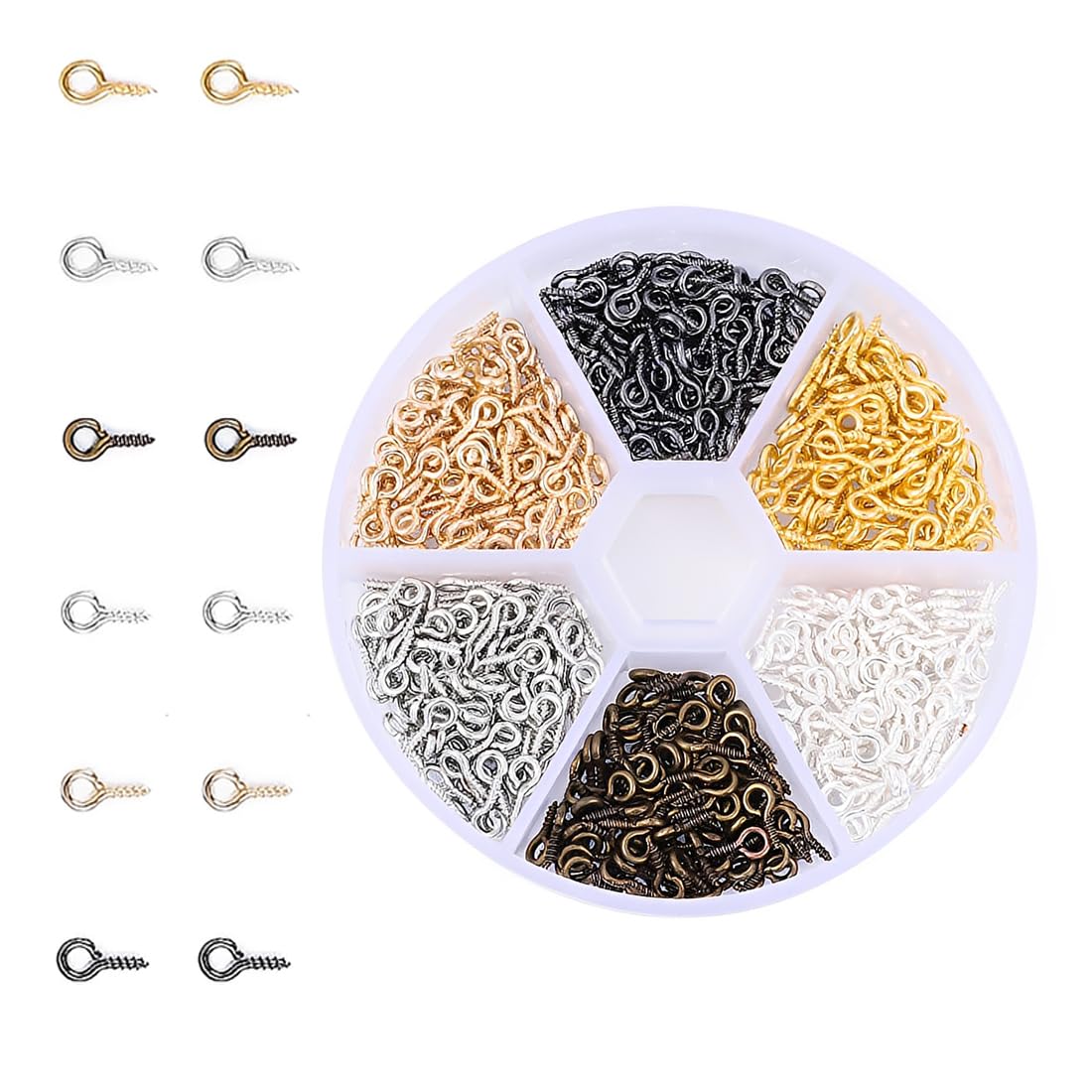 600 Pezzi Mini Vite Occhio Chiodo Gancio Filo Anello Mini, Ferro Piccola Vite Occhio Vite Occhio di Pecora Chiodo, Usato per Appendere Gioielli per Fare Artigianato Fai da Te (6 Colori Misti)