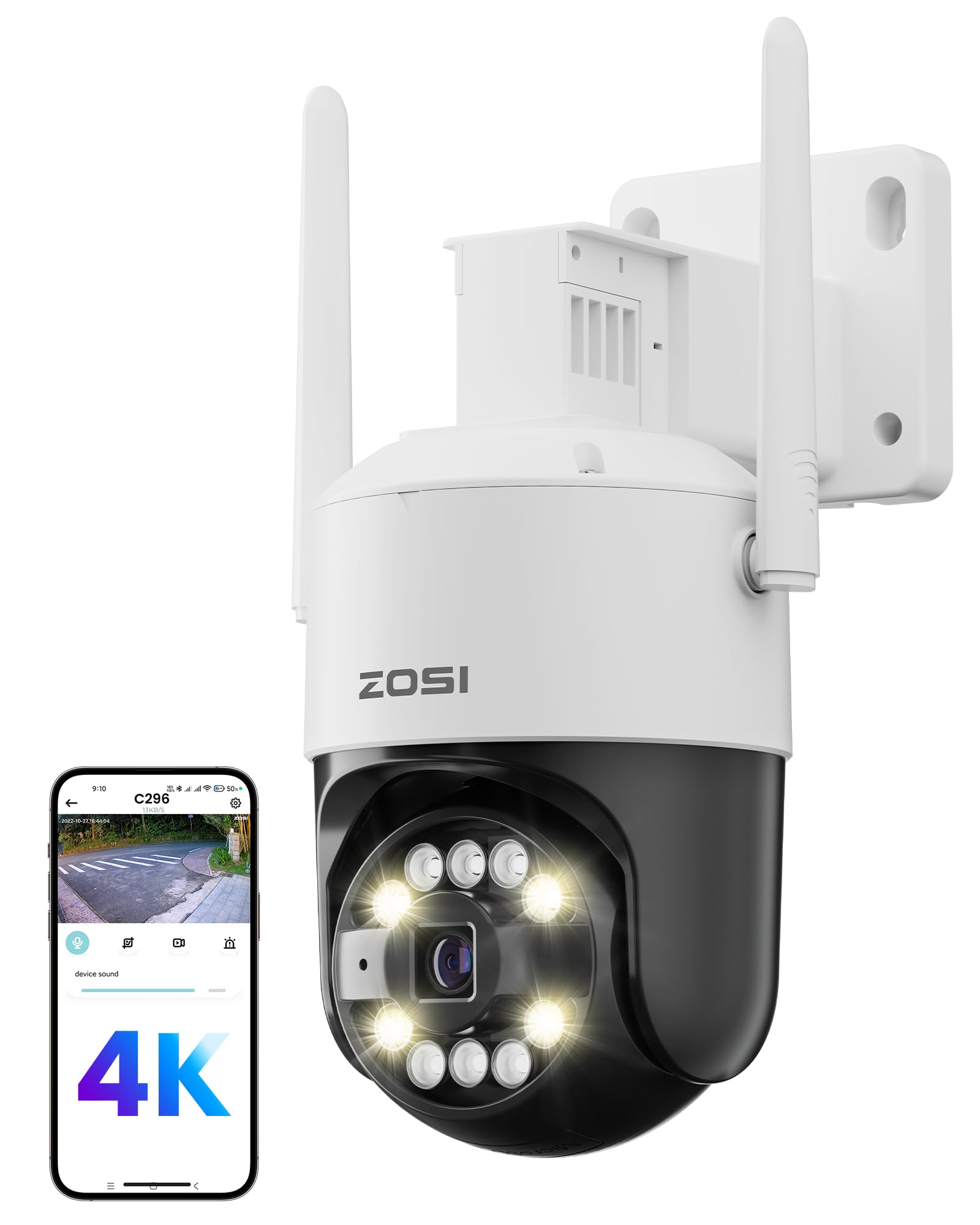 ZOSI 4K 8MP Cámara de Vigilancia WiFi 6 Exterior con Detección de Persona/Vehículo/Mascota, 2,4GHz Cámara Seguridad, Audio Bidireccional, Visión Nocturna, 360° Pan/Tilt y Seguimiento Automático