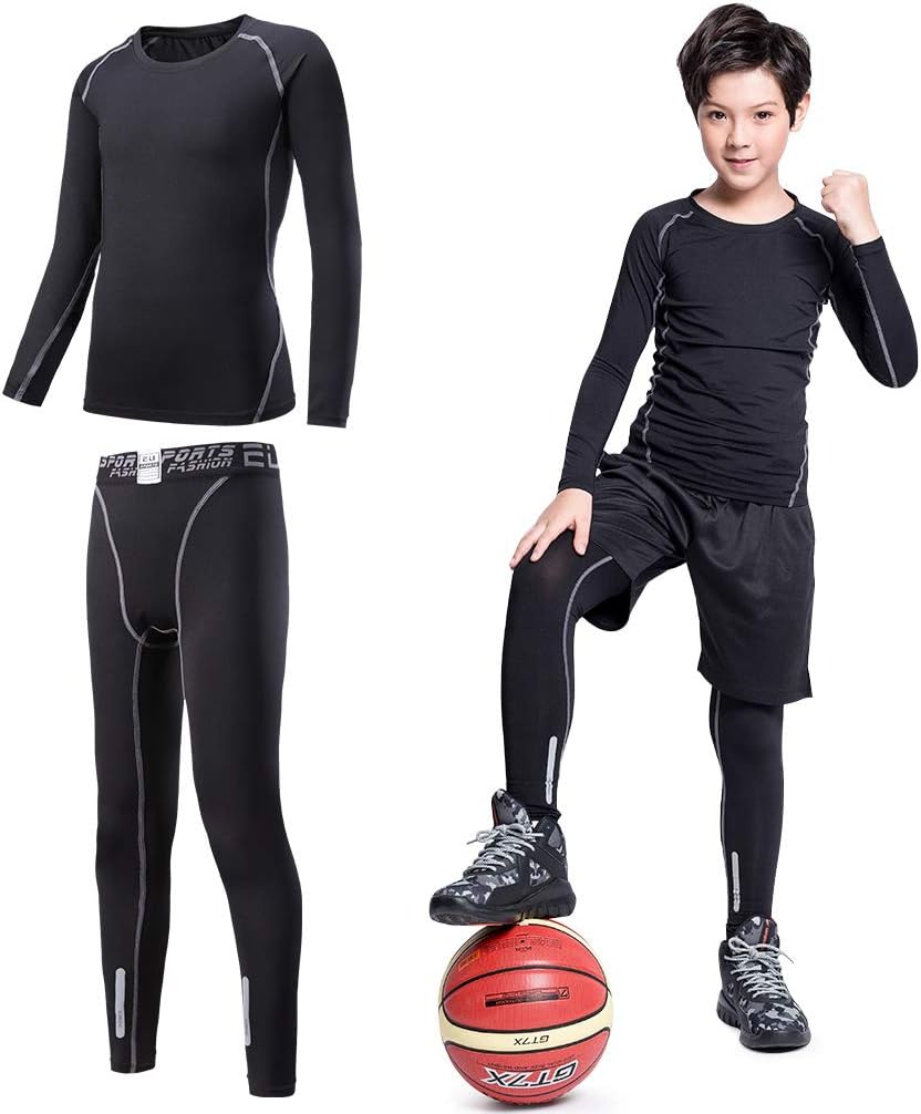2/3/4 Pcs Boys Girls Base Layer Athletic Compression Leggings and Shirts Thermal Underwear Set Running Pants Tights - Image 2