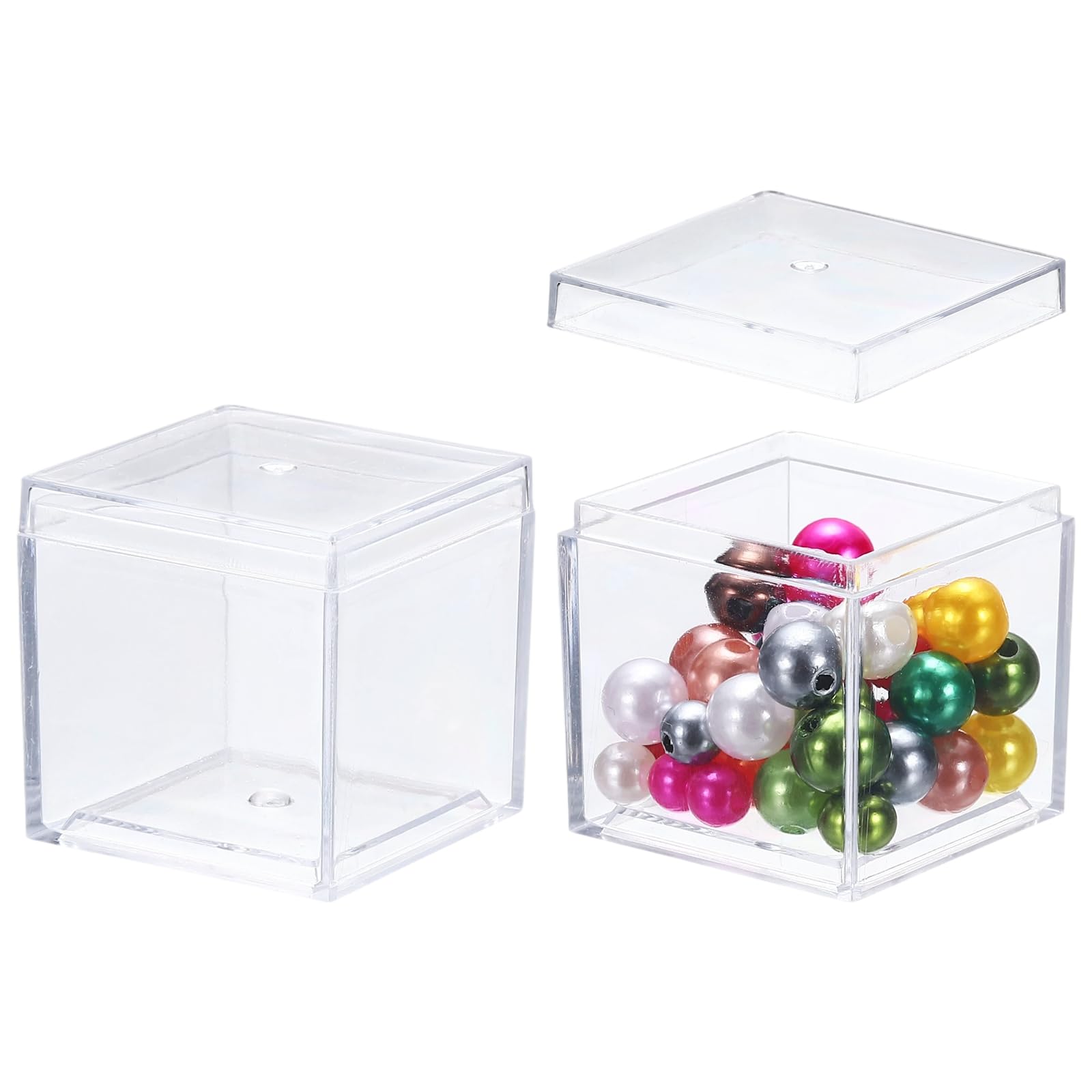 sourcing map 2 Pcs Small Acrylic Box with Lid, 1.2" Decorative Storage Box Jewelry Display Case for Store Snacks Candies, Wedding Festival Party Gifts, Clear(Square)