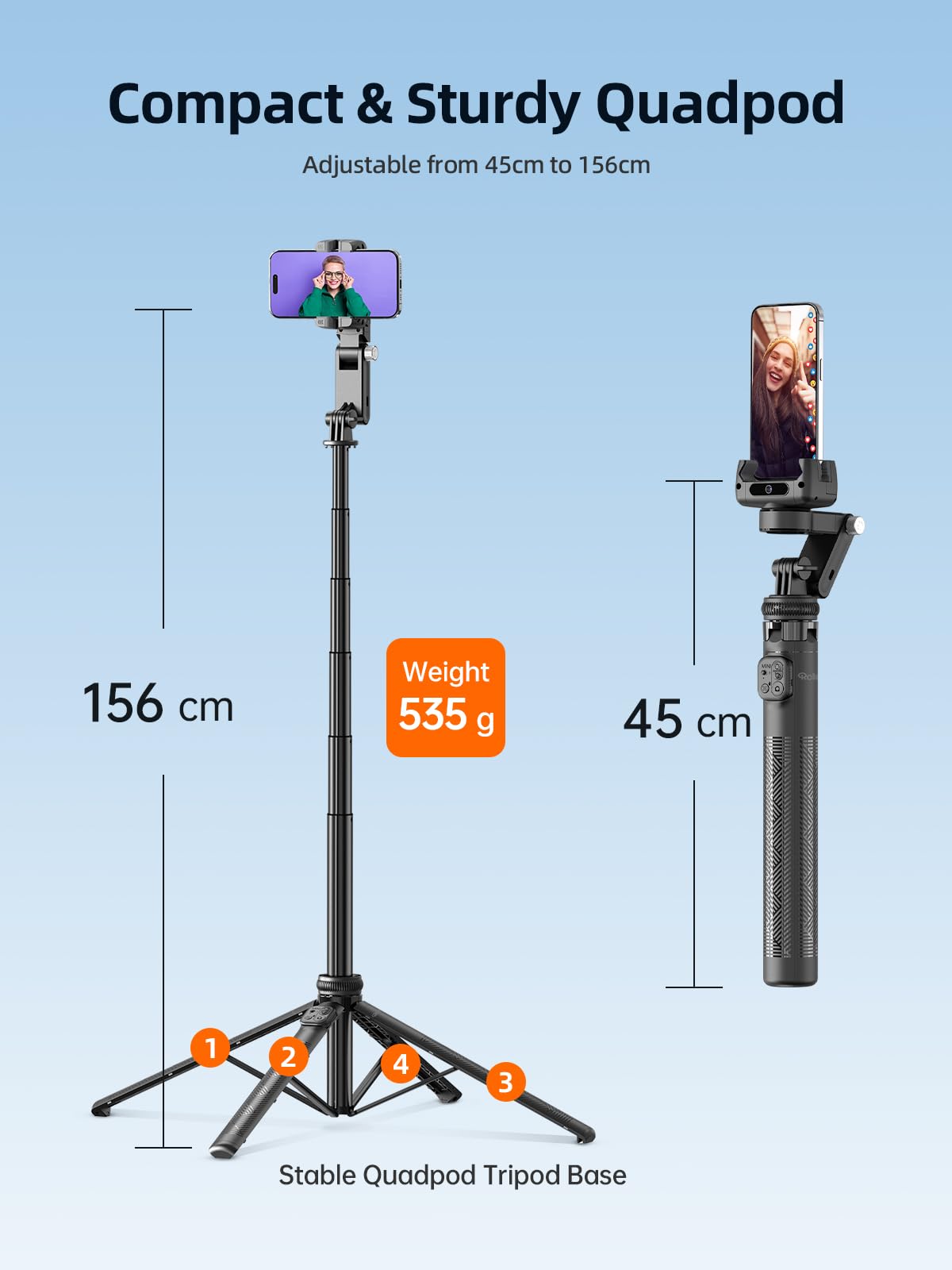Rollei Easy Creator Gimbal z AI Tracking 360, automatyczne śledzenie twarzy, kijek do selfie z pilotem zdalnego sterowania, statyw do telefonu komórkowego, stabilizator wideo do filmowania, do