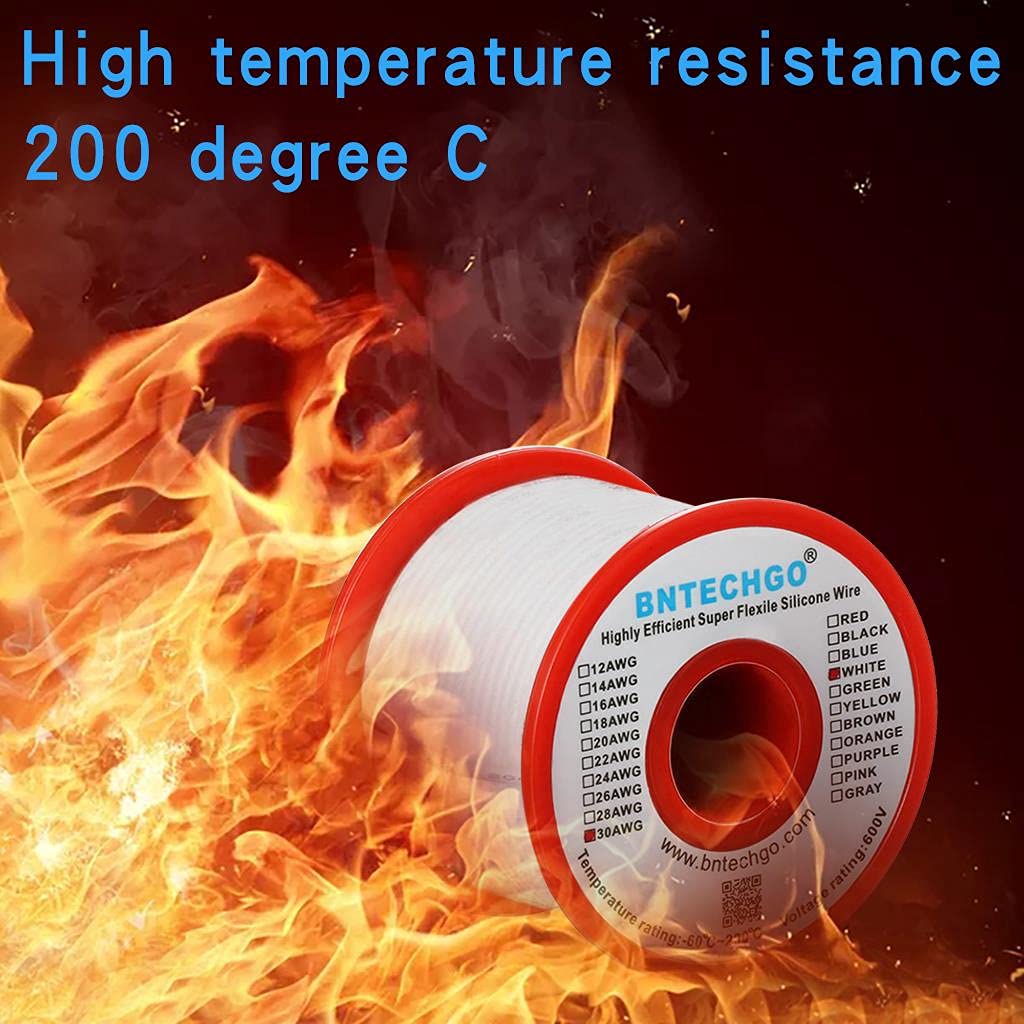 BNTECHGO 30 Gauge Silicone wire spool 100 ft White Flexible 30 AWG Stranded Tinned Copper Wire