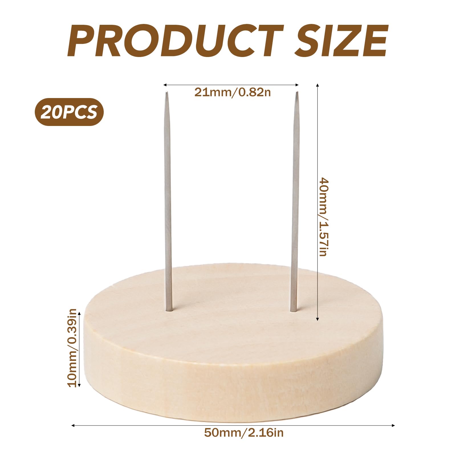 Supporto per Bambole in Feltro Legno 5 cm con Doppio Ago in Acciaio - 20 Pezzi Espositore per Bambola All'Uncinetto Fatte a Mano