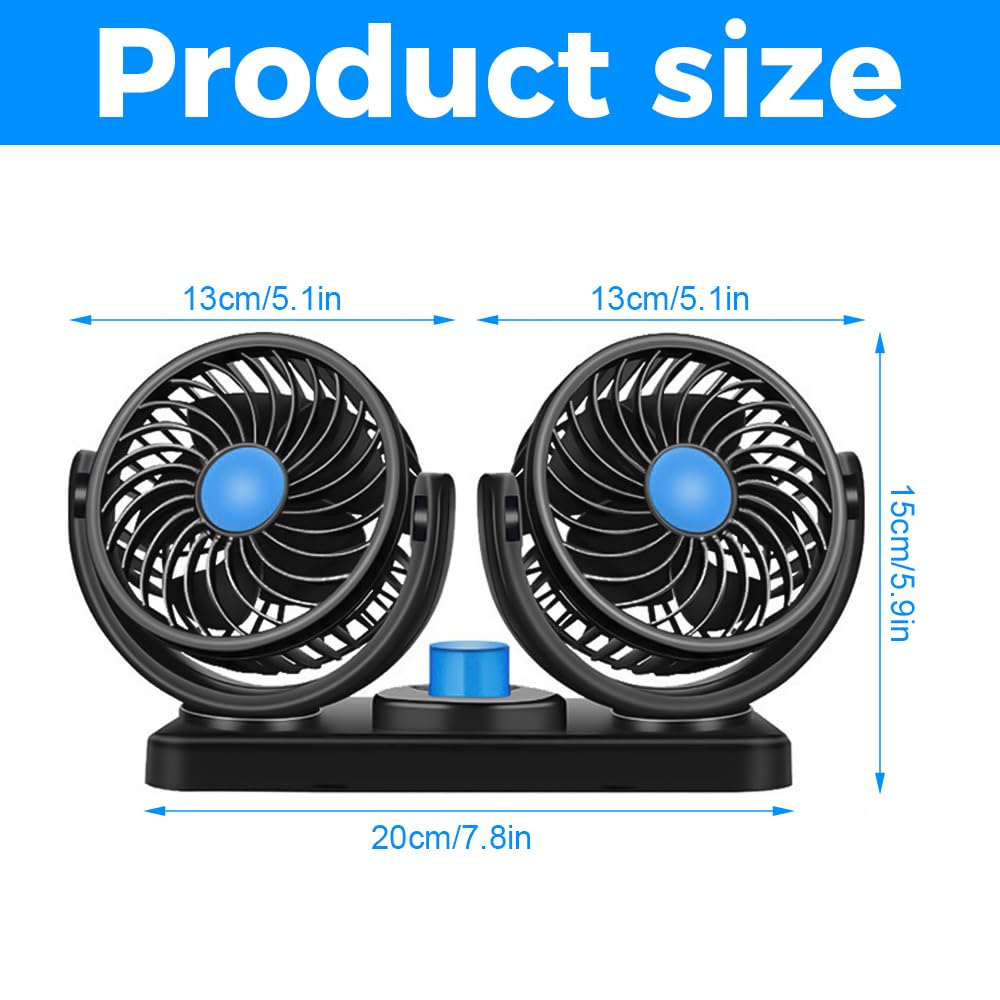 Ventilateur De Voiture, Double Tête USB Ventilateu Portable 360 Degrés Rotatif, Double Tête Ventilateur Avec 2 Niveaux De Vitesse Changer, Ventilateur Voiture Pour Camping-Car, SUV
