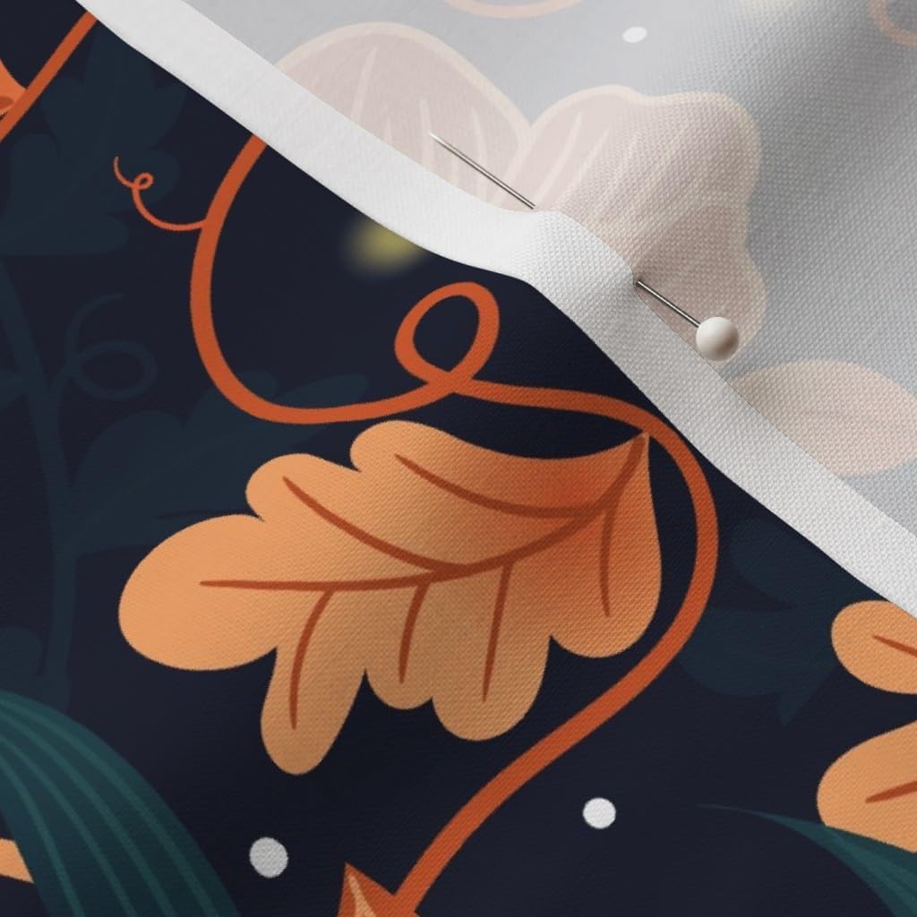 Spoonflower Fabric - Whimsical Garden Orange Foxes Midnight Blue Firefly Fantasy Printed on Petal Signature Cotton Fabric by The Yard - Sewing Quilting Apparel Crafts Decor