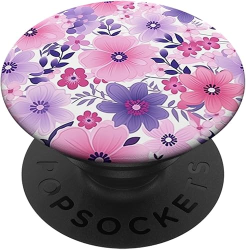 Miniatura 1 de PopSockets de jardín con diseño de flores rosadas y moradas, color verde azulado y azul