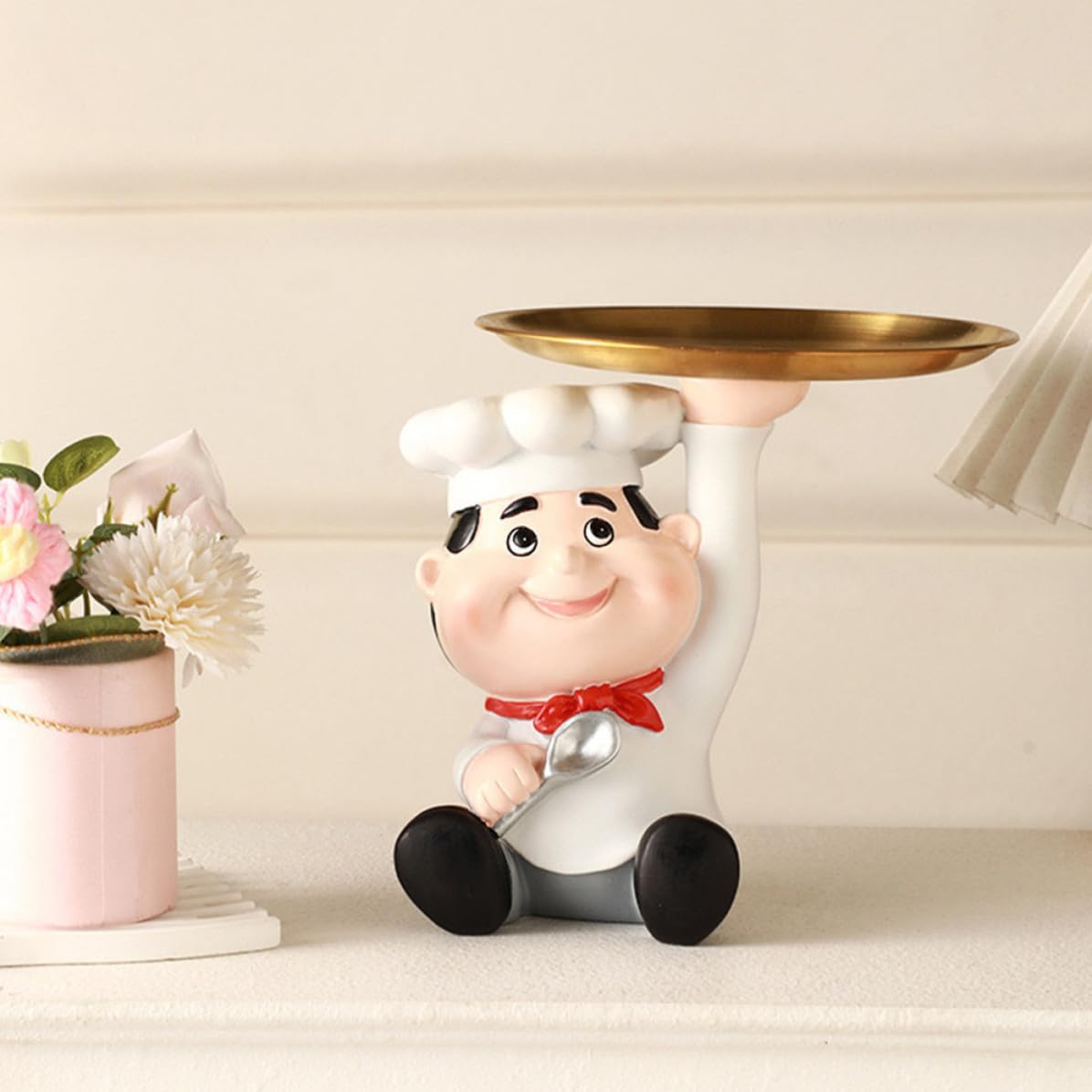 Bandeja de Joyas y Llaves con Forma de Chef en Resina, Bandeja Decorativa White para Foyer y Dormitorio, Almacenamiento de Escritorio para propietarios