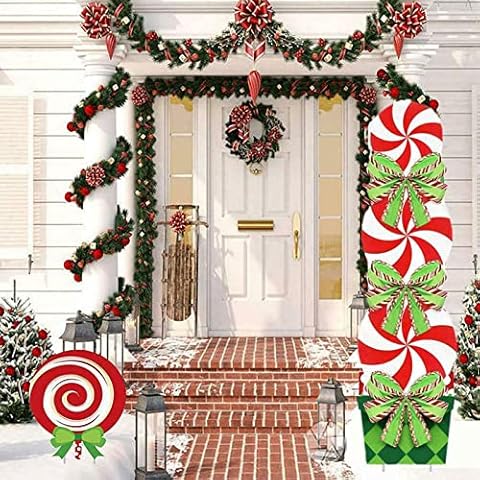 HEZHU Candy Christmas Yard Signs Christmas Holiday Decorations Outdoor Candy Garden Signs for Outdoor Patio Winter Ornaments Peppermint Xmas Yard Cover