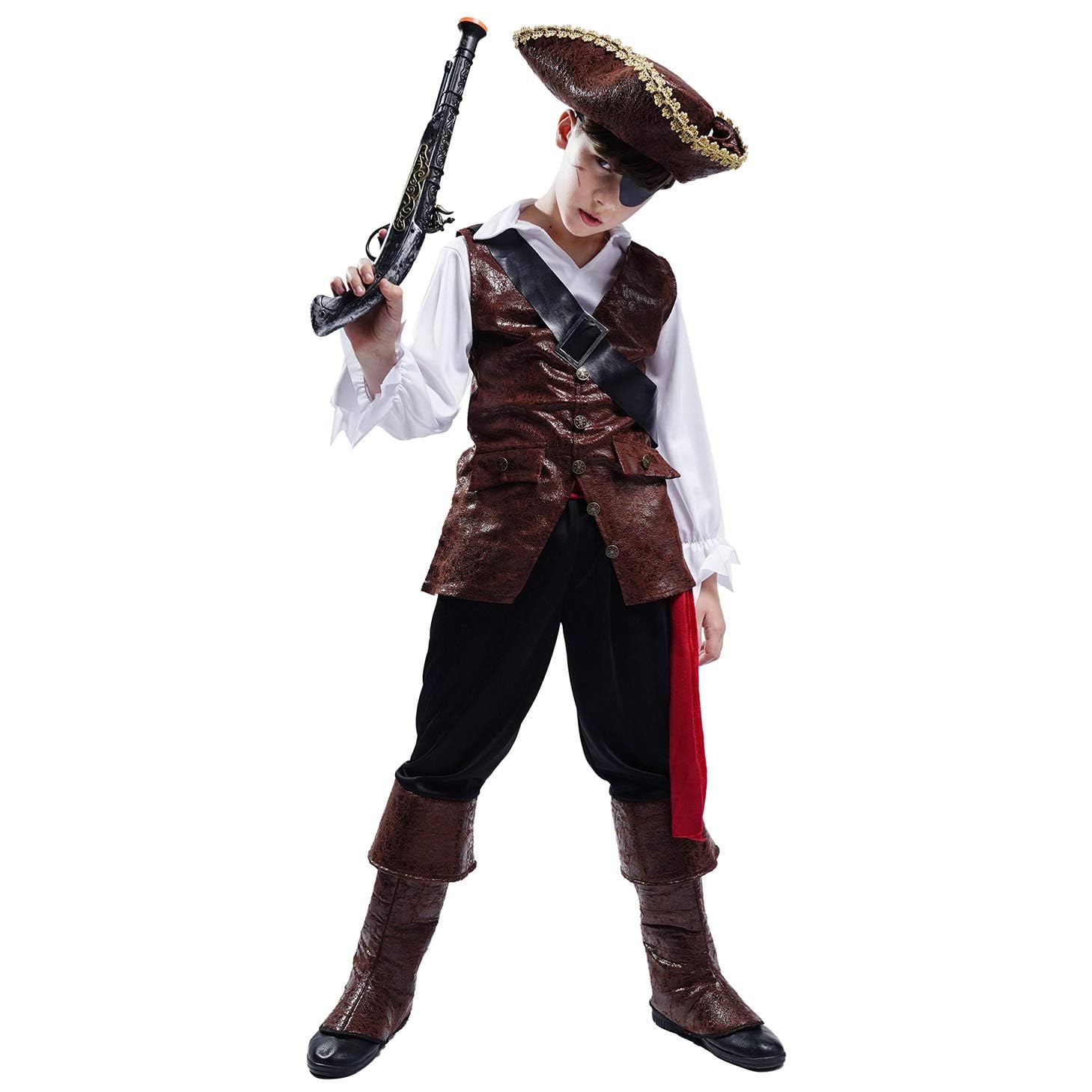 PGOND Boys Deluxe Pirate Costume with Hat Party Costume