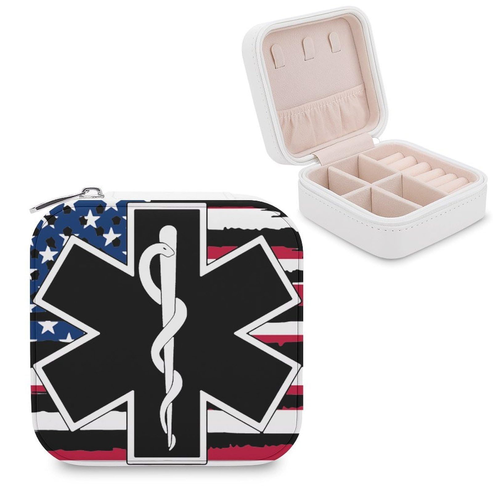 CUTJMDNGH U.S Flag EMS Star of Life EMT Paramedic Medic Jewelry Box for Women Jewellery Case Organizer Storage Boxes Craft