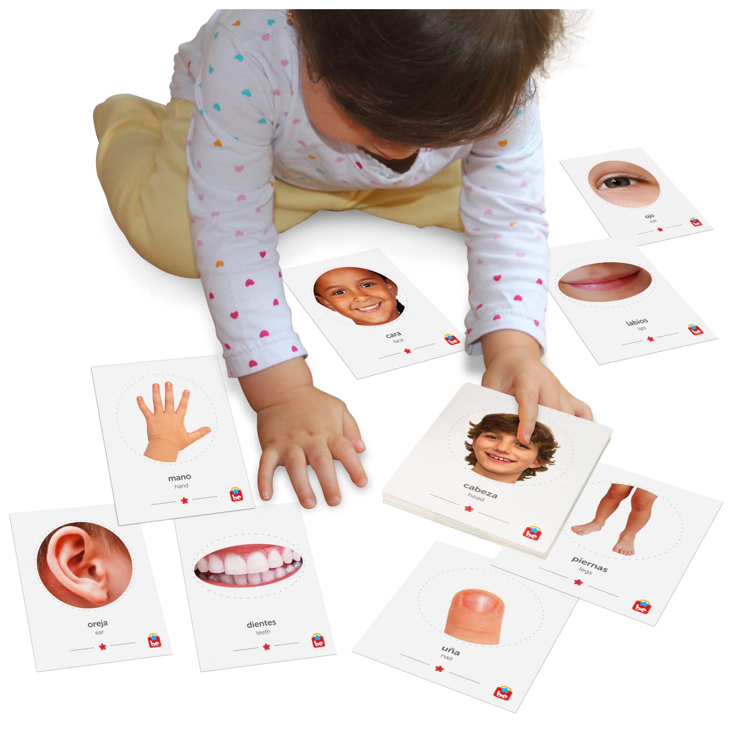 Tool-be Bilingual Flash Cards for Babies and Toddlers, with 35 Real Photos of Body Parts, Spanish-English Educational Toys, Sight Words Flash Cards, Ages 6 Months to 6 Years