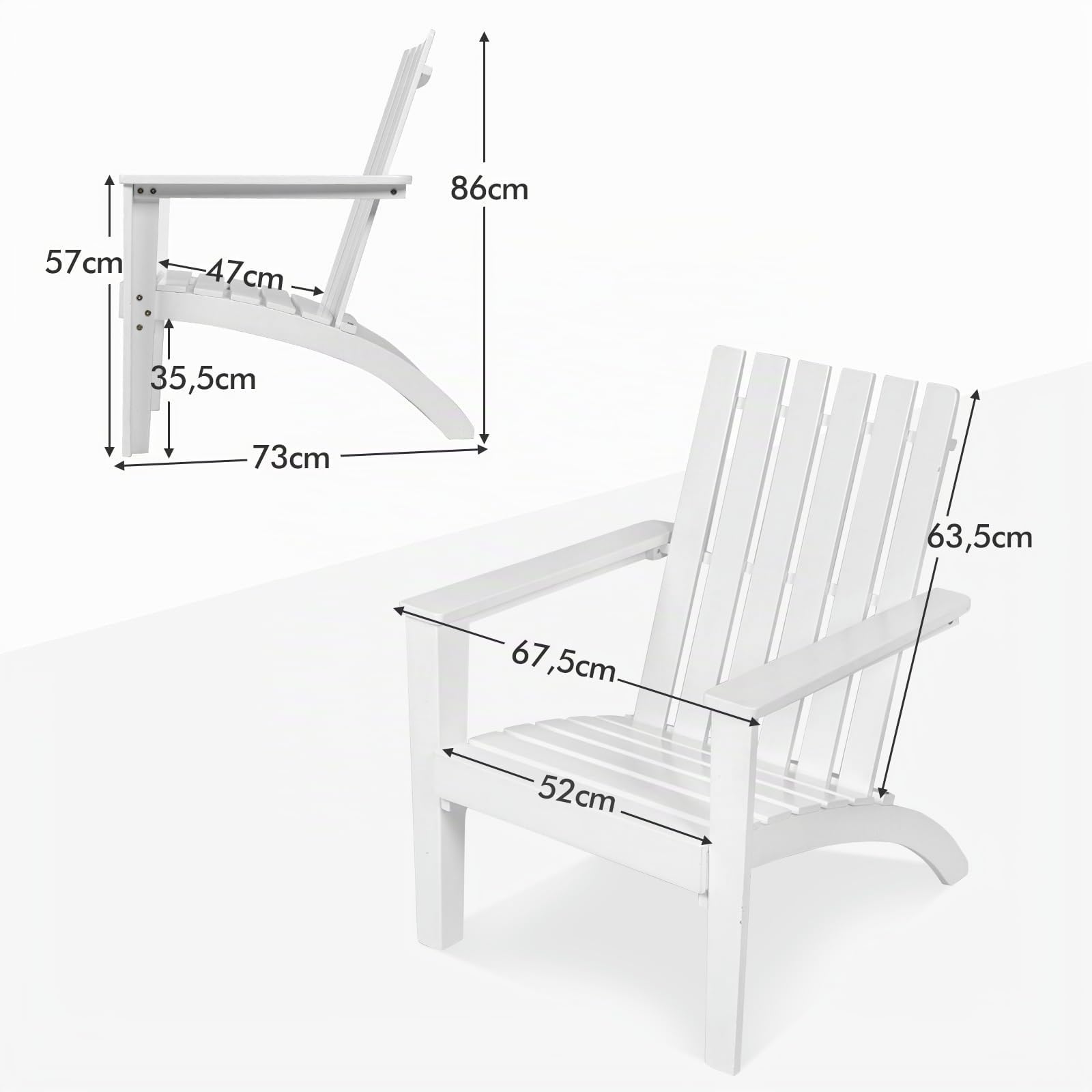 COSTWAY Sedia Adirondack Giardino in Legno, Portata 160 kg (Bianco)