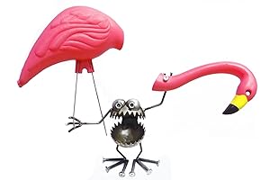 The Recycled Gnome Be Gone Singo Flamingo Away with Flamingo 12" Welded Metal Art Sculpture