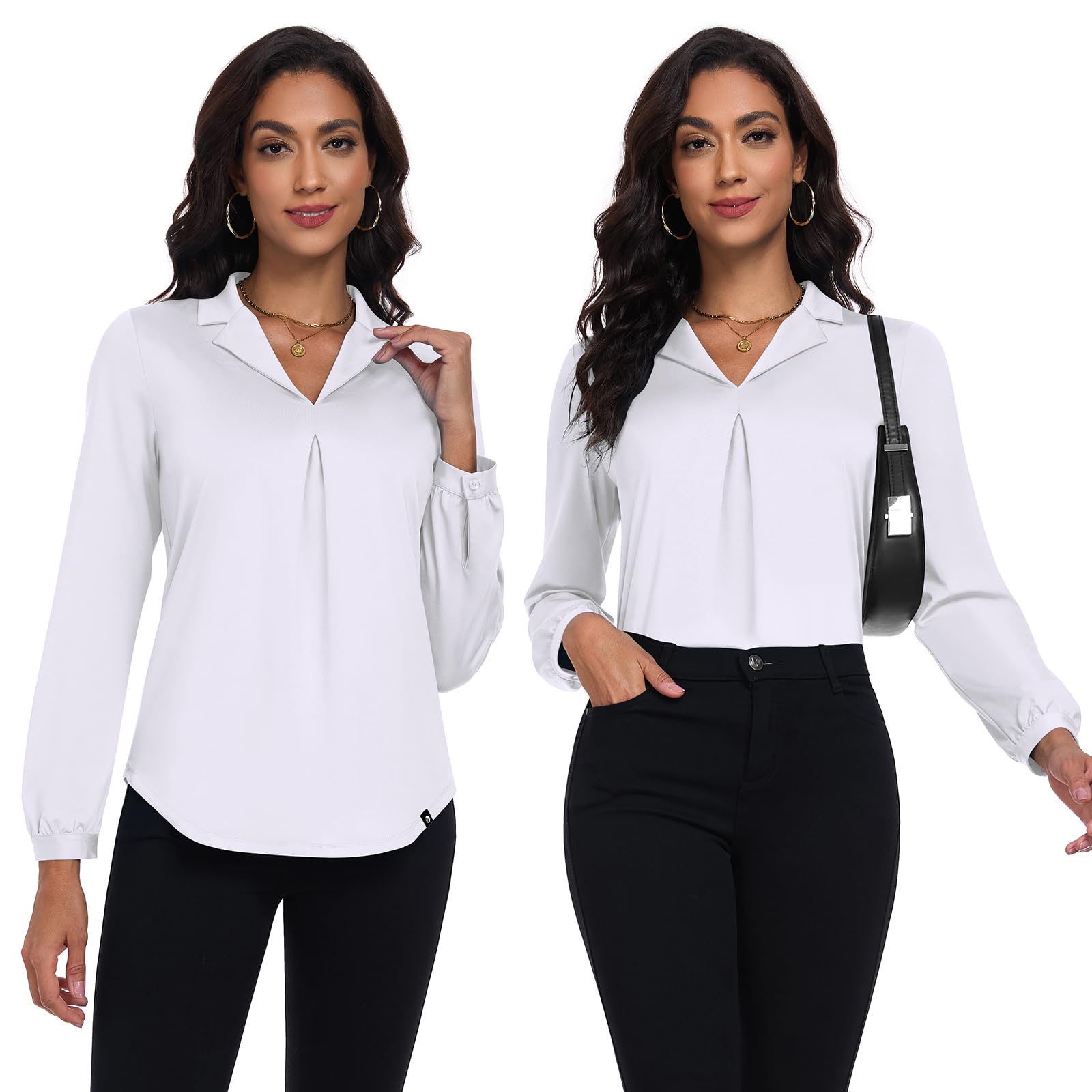 Soneven Camicia da donna a maniche lunghe, elegante, con scollo a V, da golf, da lavoro, casual, a tunica