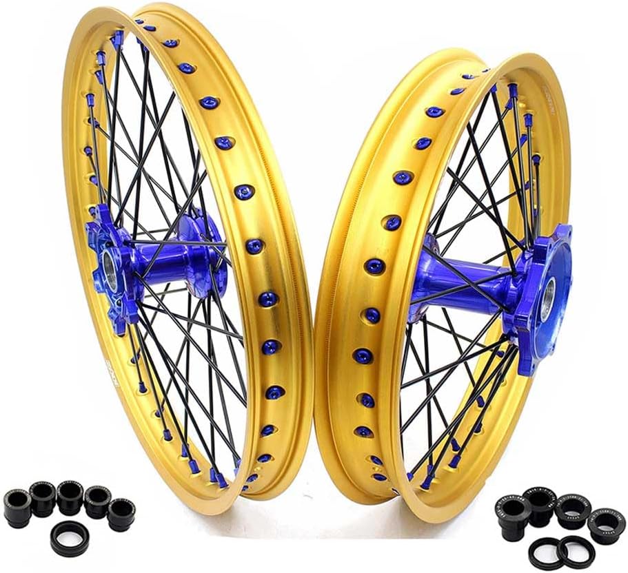 KKE 1.6 * 21/2.15 * 19 Mx Cast Motorcycle Dirt Bike Wheels Rim Set Compatible with YAMAHA YZ125 YZ250 1999-2026, YZ250F YZ450F 2003-2026 YZ250X YZ250FX WR250F WR450F Gold Rim Black Spoke