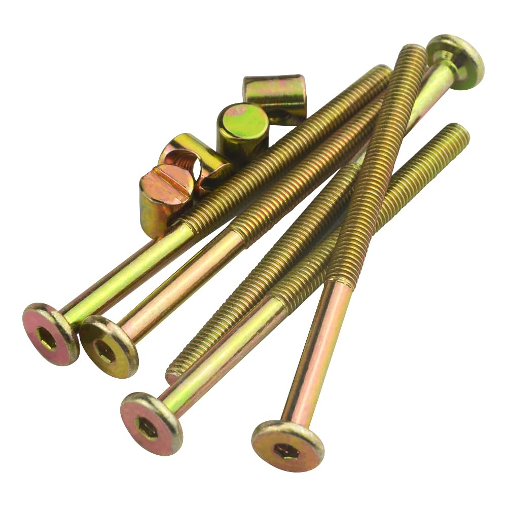 TOVOT 10 Set M6 x 90MM Furniture Screws with Bolts Bed Bolts Hex-Socket Screws for Furniture Crib, Gold - Image 3