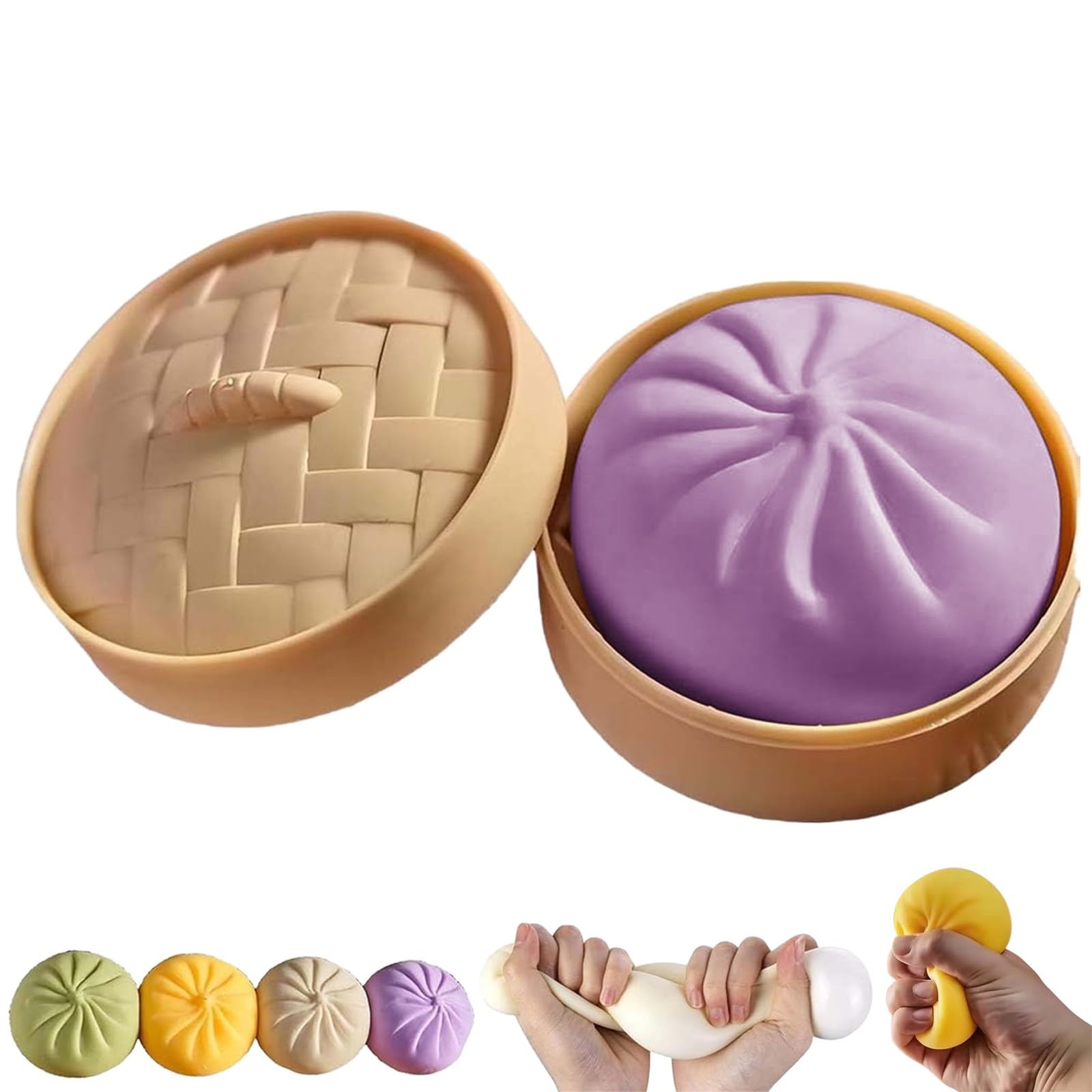 Dumpling Squishy Stress Ball with Steamer Box, Soft Squeeze Fidget Toy, Anxiety Relief Sensory Toy for Adults (D-2) — image 1