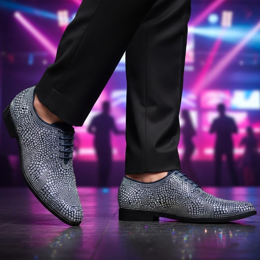 AUSTIN MILL Mens Rhinestone Designer Oxford Suede Non Slip Lace up Dress Shoes Wedding Party Prom Shoe - Image 3