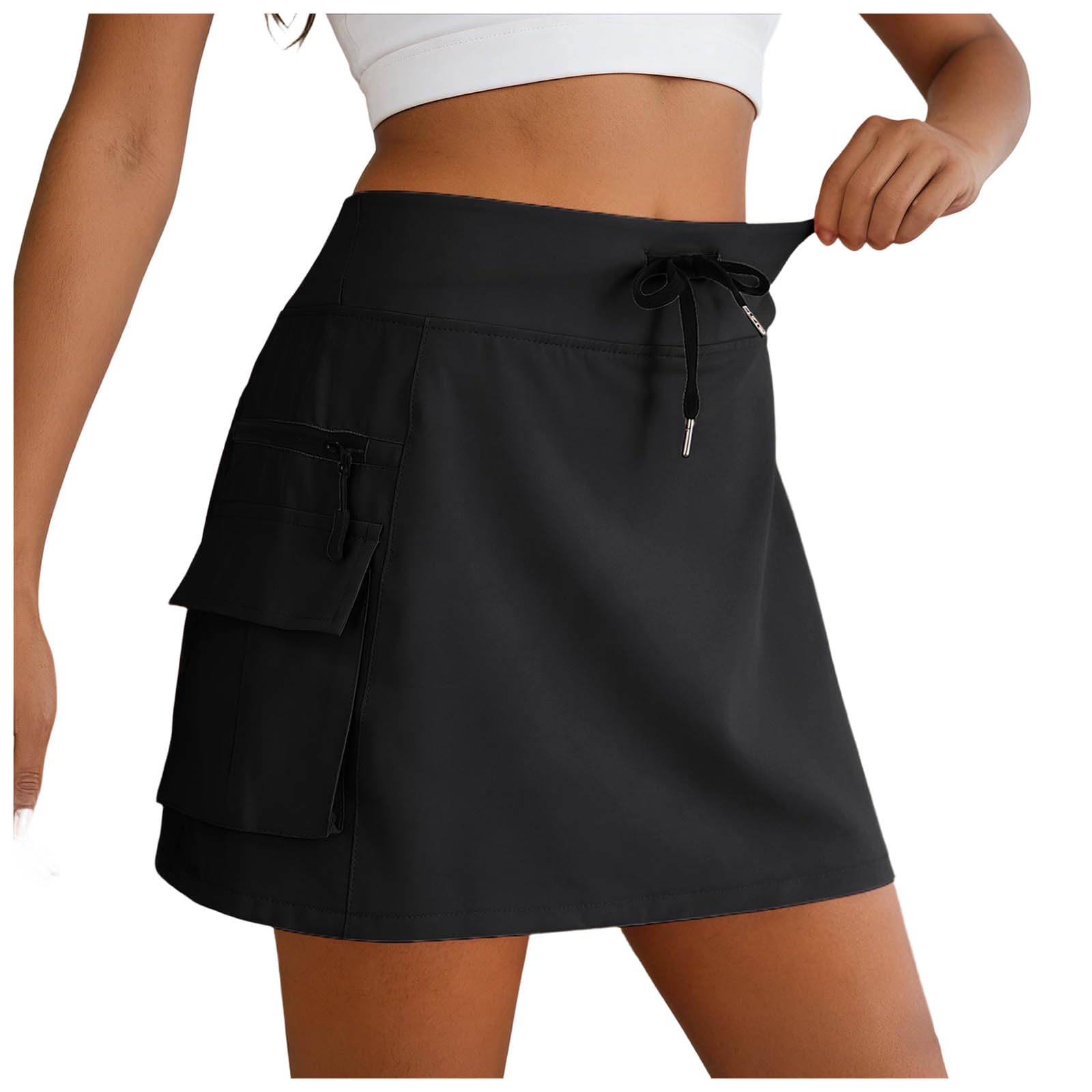 Jupe Short Cargo de avec Poches Le, la randonnée pour Femme, Jupe de Sport aux Genoux Taille Haute avec Short été Tennis Skort habillée et décontractée multifonctionnelle entraînement Respirante