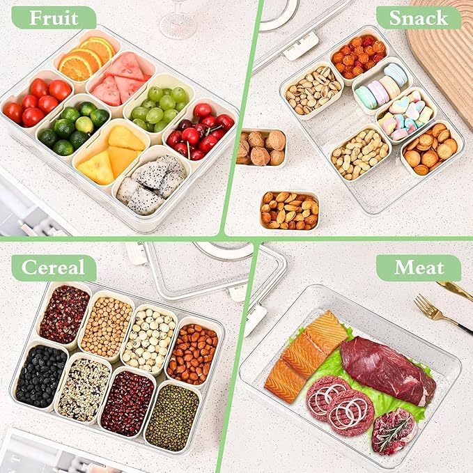 Image of TASMAX Fridge Storage Boxes, Plastic Fridge Containers, Fridge Accessories Items, (MULTI SNACK MASTER 8 COMP)