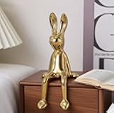 Brass Sitting Bunny, Ceramic Electroplate Rabbit Figurine, Easter Rabbit Sculpture, Gold Sitting Bunnies Easter Decor for Office Desktop, Bookshelf, Display Cabinet, Living Room, Bedroom (Gold)