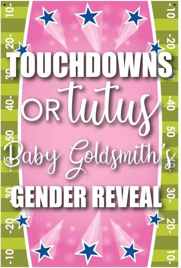 VictoryStore Custom Banner - Gender Reveal Football Door Banner, Touchdowns or Tutus Gender Reveal Waterproof Vinyl Top Corner Grommets (2x3 Feet)