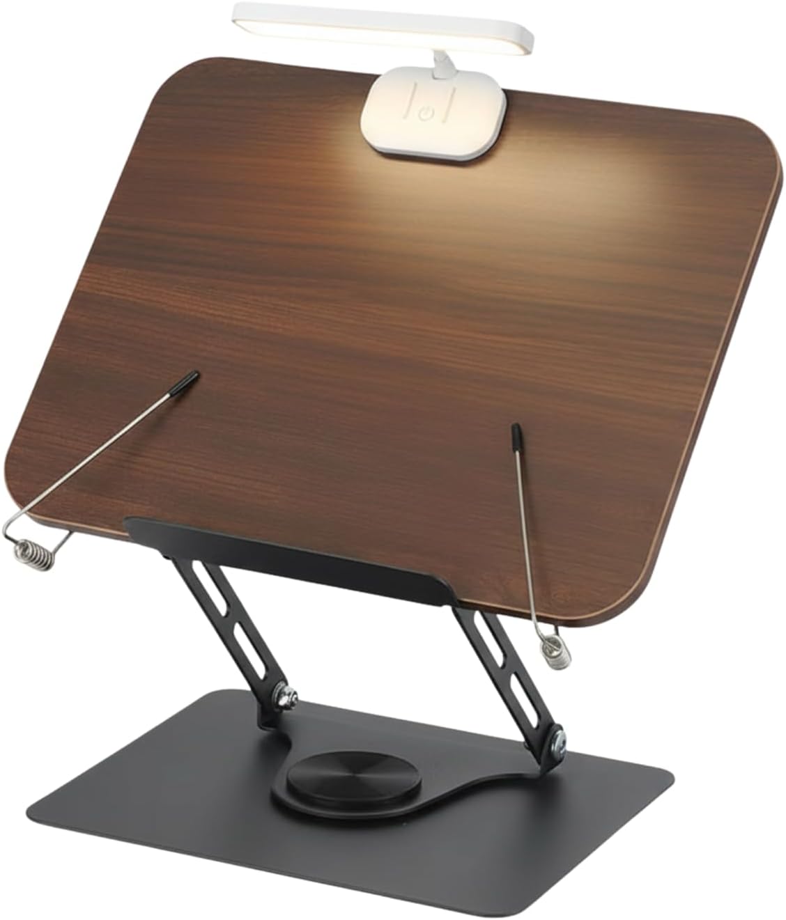 Book Stand for Reading, 12x9.4 Inch Cookbook Holder Stand with 3-Level Light, Carbon Steel Adjustable Book Stand for Kitchen Office Bible